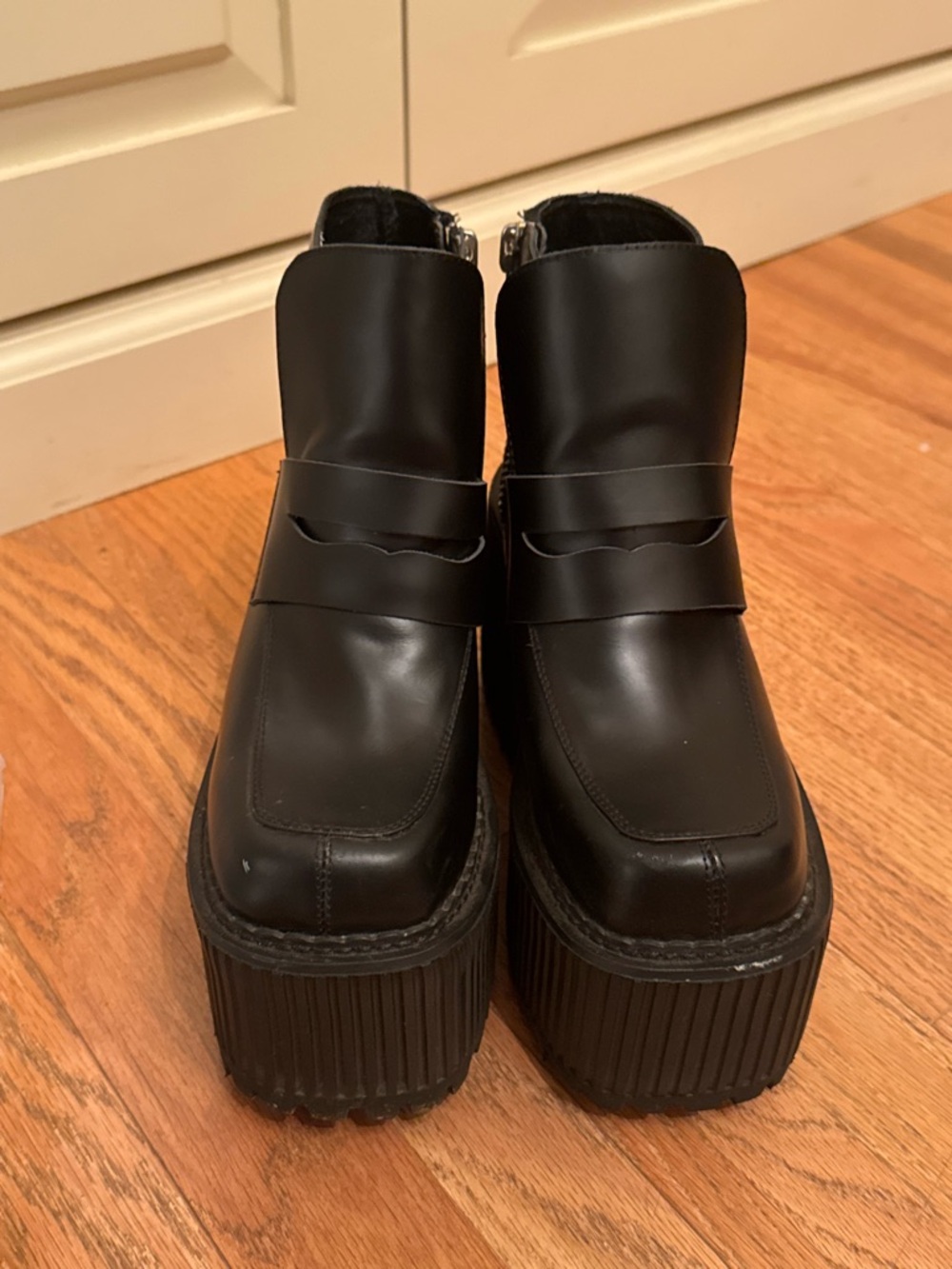 NWT UNIF Leather Black Platform Boots Side Zip real leather size us 8 womens - Picture 4 of 8